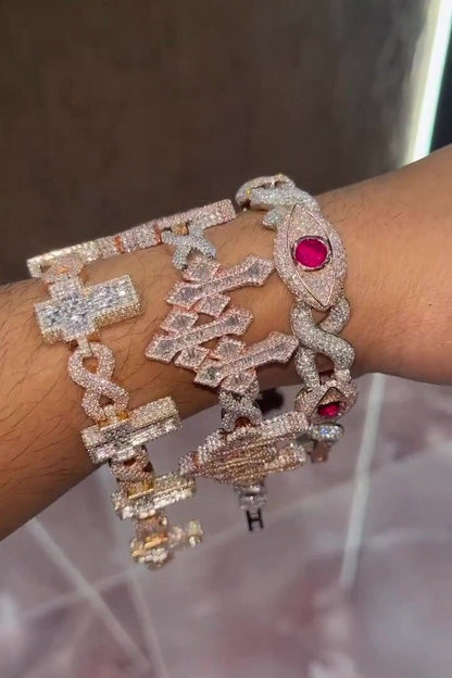VVS1 Diamond Cross Link Bracelet, VVS1 Quality Baguette Moissanite Diamond, Pass Diamond Tester, Heavy Quality 925 Sterling Silver