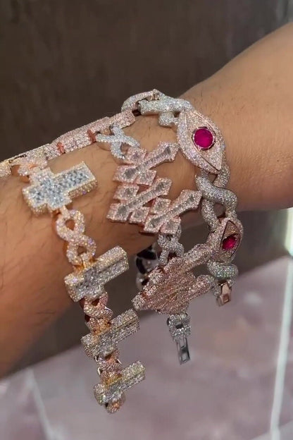 VVS1 Diamond Cross Link Bracelet, VVS1 Quality Baguette Moissanite Diamond, Pass Diamond Tester, Heavy Quality 925 Sterling Silver/Solid 10k