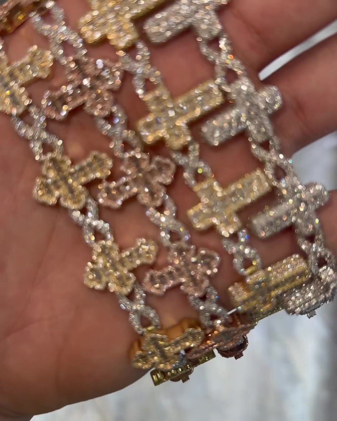 VVS1 Diamond Cross Link Bracelet, VVS1 Quality Baguette Moissanite Diamond, Pass Diamond Tester, Heavy Quality 925 Sterling Silver/Solid 10k