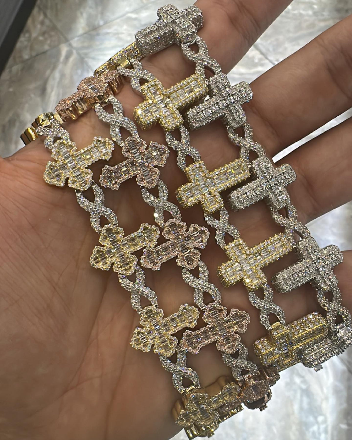 VVS1 Diamond Cross Link Bracelet, VVS1 Quality Baguette Moissanite Diamond, Pass Diamond Tester, Heavy Quality 925 Sterling Silver