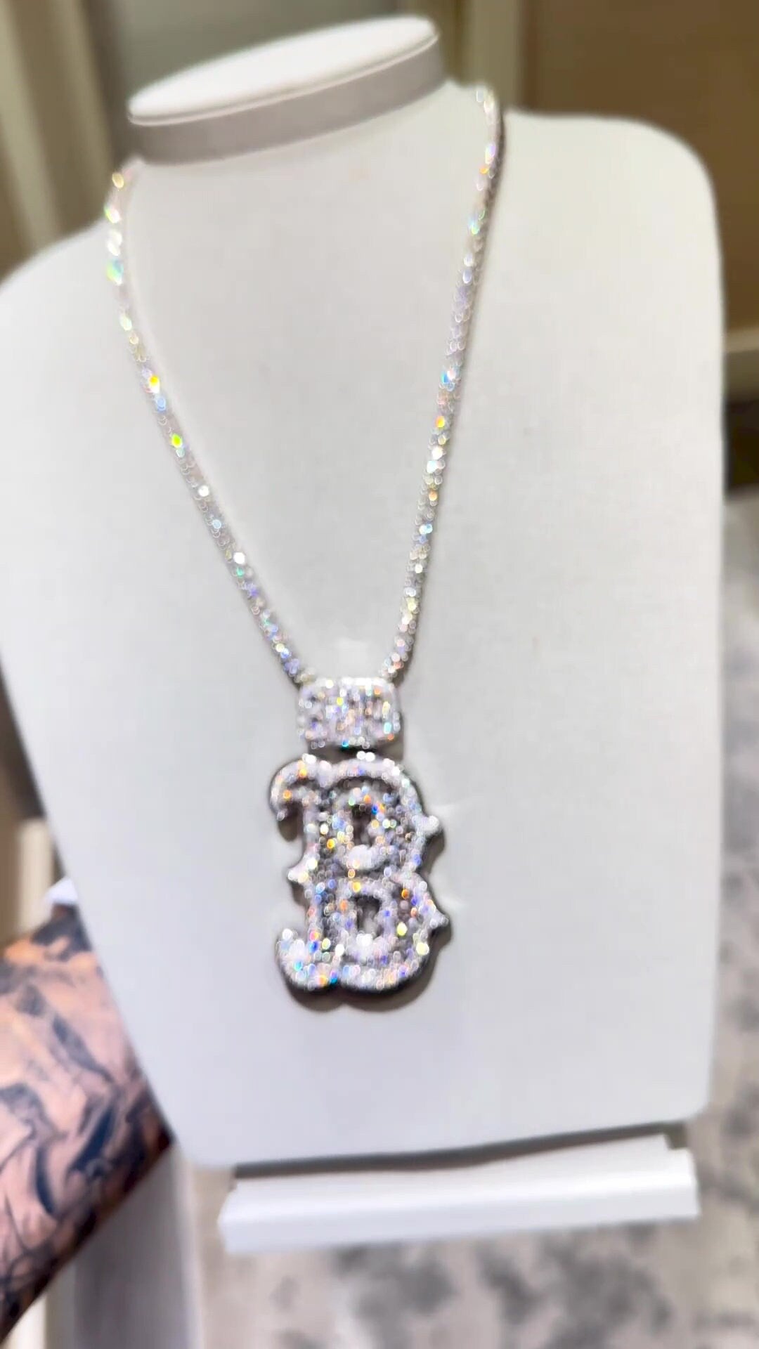 Emerald cut VVS1 Moissanite Layered Letter "B" Pendant, Iced out Chunky Pendant, Custom Letter, 925 Sterling Silver/10k, Hip Hop Pendant