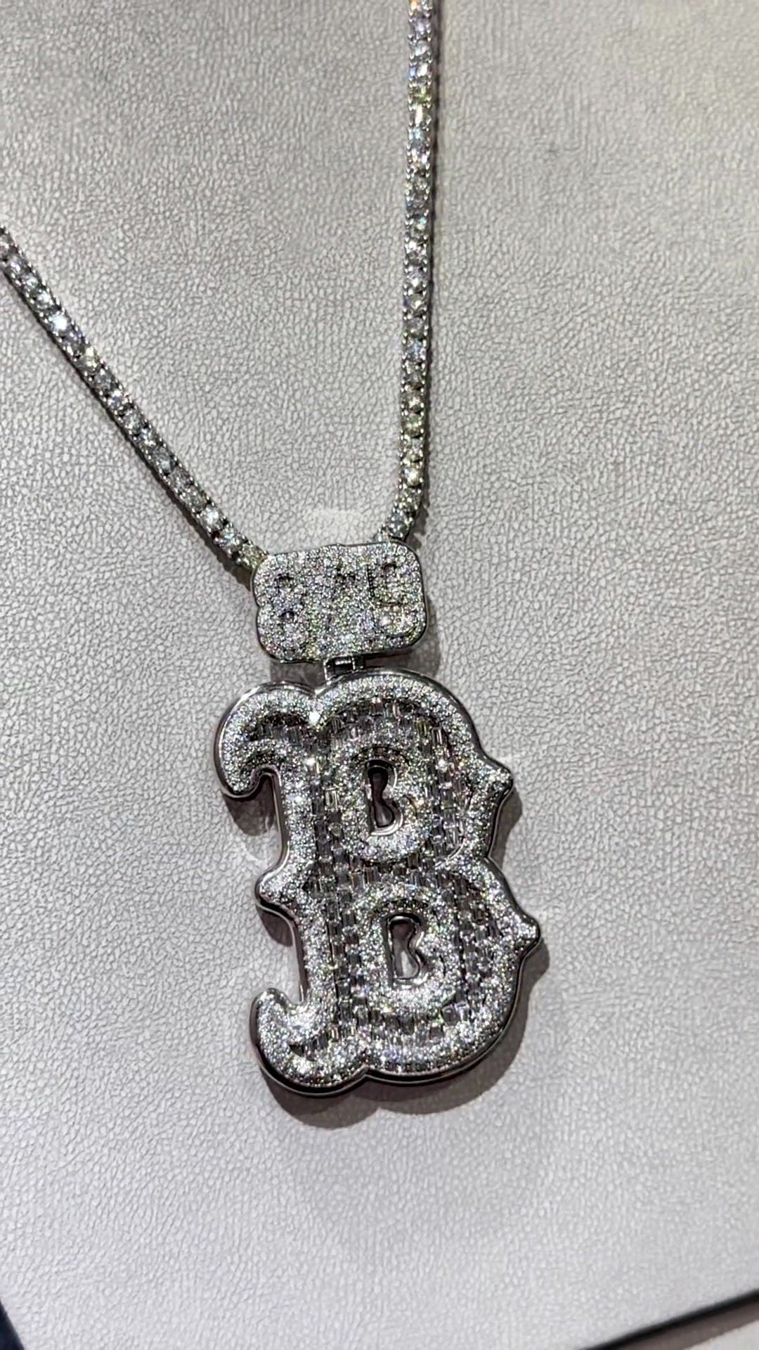 Emerald cut VVS1 Moissanite Layered Letter "B" Pendant, Iced out Chunky Pendant, Custom Letter, 925 Sterling Silver/10k, Hip Hop Pendant