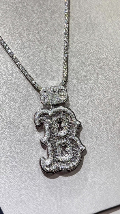 Emerald cut VVS1 Moissanite Layered Letter "B" Pendant, Iced out Chunky Pendant, Custom Letter, 925 Sterling Silver/10k, Hip Hop Pendant