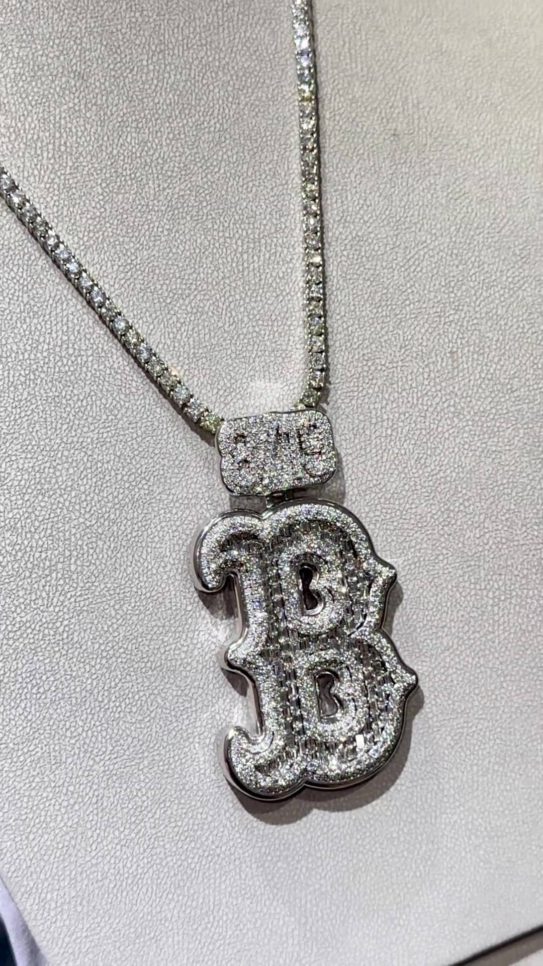Emerald cut VVS1 Moissanite Layered Letter "B" Pendant, Iced out Chunky Pendant, Custom Letter, 925 Sterling Silver/10k, Hip Hop Pendant