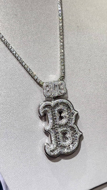 Emerald cut VVS1 Moissanite Layered Letter "B" Pendant, Iced out Chunky Pendant, Custom Letter, 925 Sterling Silver/10k, Hip Hop Pendant