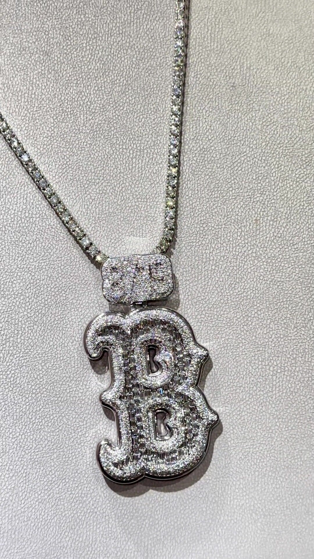 Emerald cut VVS1 Moissanite Layered Letter "B" Pendant, Iced out Chunky Pendant, Custom Letter, 925 Sterling Silver/10k, Hip Hop Pendant