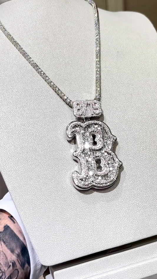 Emerald cut VVS1 Moissanite Layered Letter "B" Pendant, Iced out Chunky Pendant, Custom Letter, 925 Sterling Silver/10k, Hip Hop Pendant