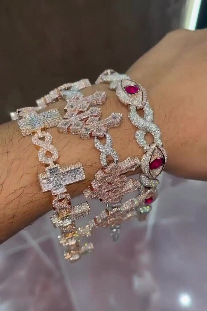 VVS1 Diamond Cross Link Bracelet, VVS1 Quality Baguette Moissanite Diamond, Pass Diamond Tester, Heavy Quality 925 Sterling Silver/Solid 10k