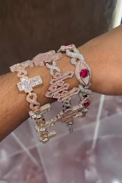 VVS1 Diamond Cross Link Bracelet, VVS1 Quality Baguette Moissanite Diamond, Pass Diamond Tester, Heavy Quality 925 Sterling Silver