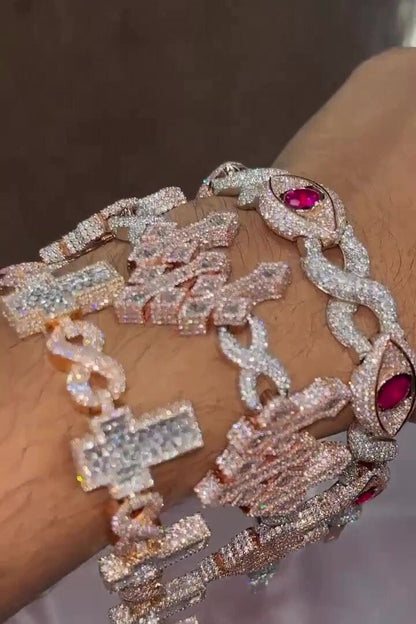 VVS1 Diamond Cross Link Bracelet, VVS1 Quality Baguette Moissanite Diamond, Pass Diamond Tester, Heavy Quality 925 Sterling Silver/Solid 10k