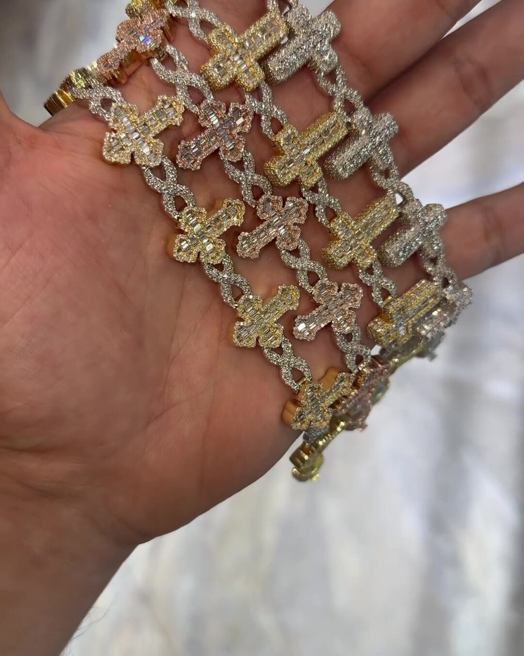 VVS1 Diamond Cross Link Bracelet, VVS1 Quality Baguette Moissanite Diamond, Pass Diamond Tester, Heavy Quality 925 Sterling Silver