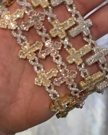 VVS1 Diamond Cross Link Bracelet, VVS1 Quality Baguette Moissanite Diamond, Pass Diamond Tester, Heavy Quality 925 Sterling Silver