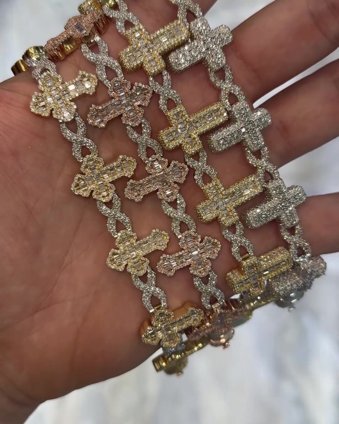 VVS1 Diamond Cross Link Bracelet, VVS1 Quality Baguette Moissanite Diamond, Pass Diamond Tester, Heavy Quality 925 Sterling Silver
