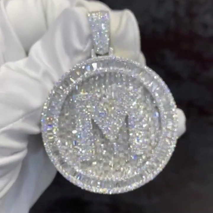 Custom made Iced Out Hip Hop Pendant | Moissanite Baguette pendant | 925 Silver/10K Gold | Pass diamond test | Solid Back | Super Icy Charm