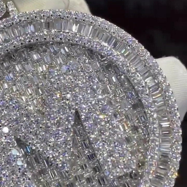 Custom made Iced Out Hip Hop Pendant | Moissanite Baguette pendant | 925 Silver/10K Gold | Pass diamond test | Solid Back | Super Icy Charm