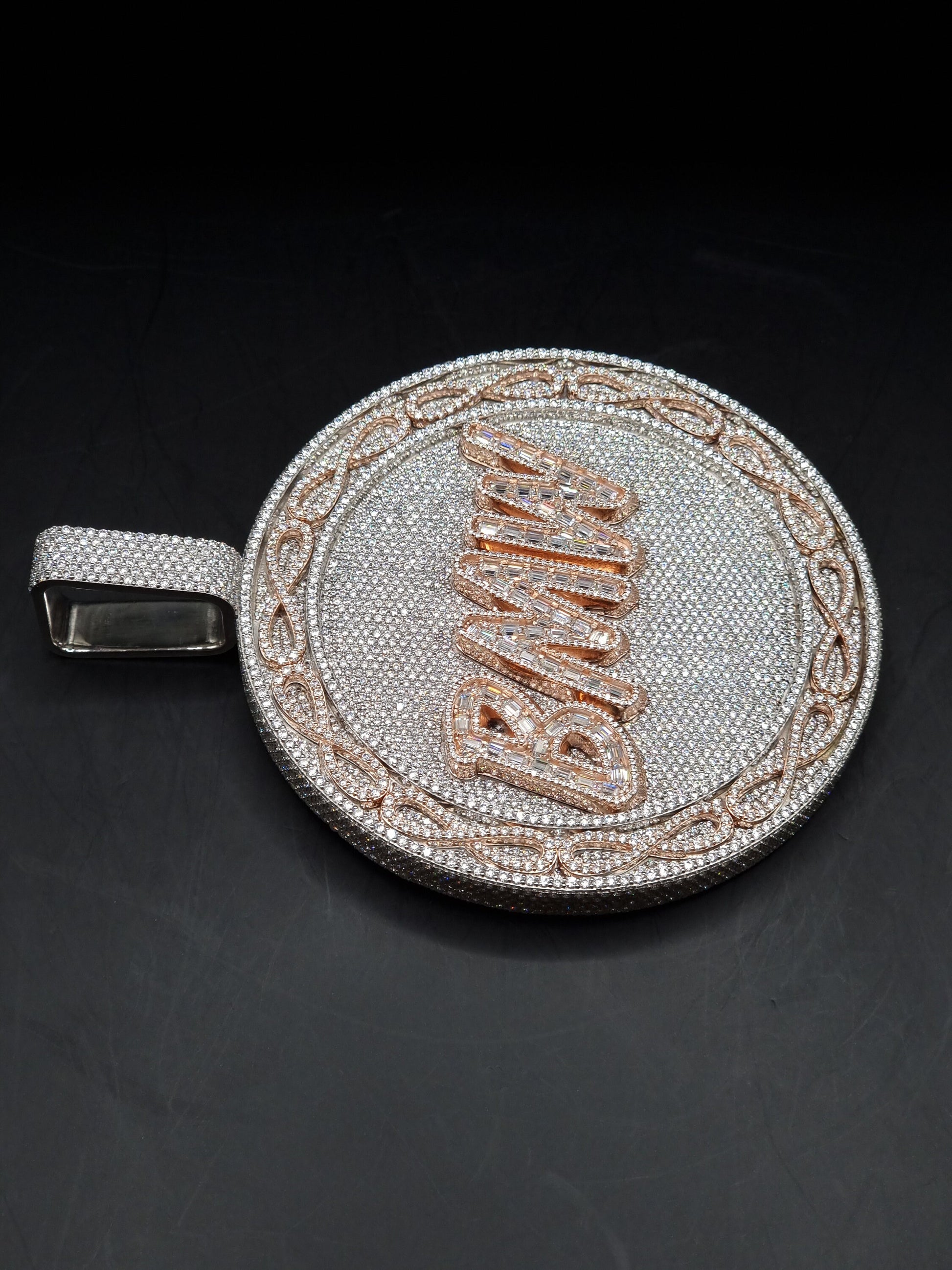 3.5in Round Iced Out Hip Hop Pendant | Chunky Moissanite pendant | 925 Silver / 10K Solid Gold | Custom Handmade Moissanite Jewelry