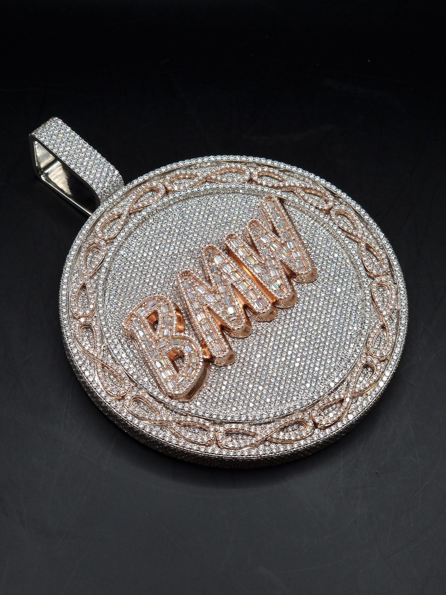 3.5in Round Iced Out Hip Hop Pendant | Chunky Moissanite pendant | 925 Silver / 10K Solid Gold | Custom Handmade Moissanite Jewelry