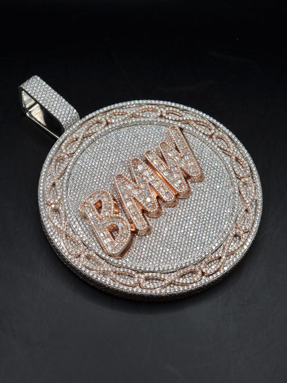 3.5in Round Iced Out Hip Hop Pendant | Chunky Moissanite pendant | 925 Silver / 10K Solid Gold | Custom Handmade Moissanite Jewelry