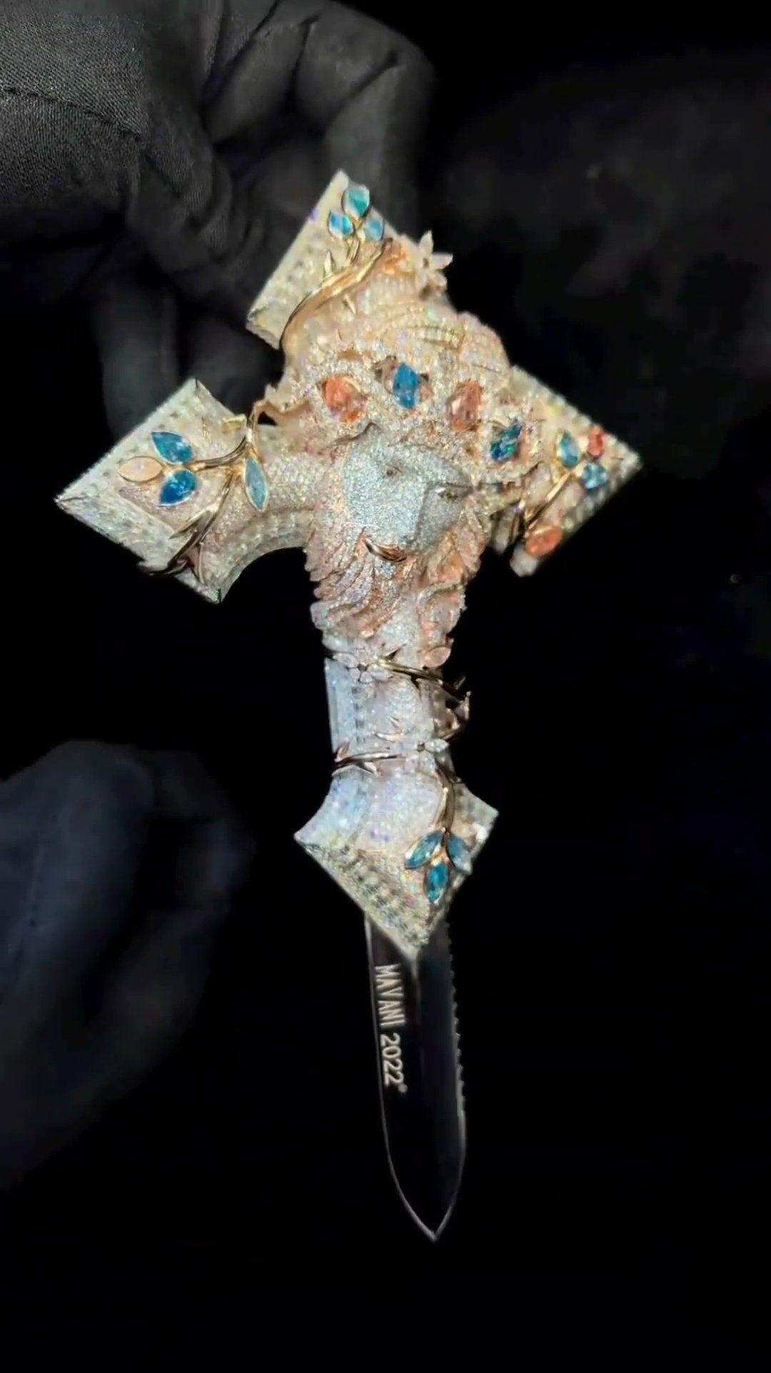 Jesus Cross Iced Out Hip Hop Pendant | Hidden Knife | Chunky Moissanite pendant | Swarovski Crystal | 925 Silver | Custom Moissanite Jewelry