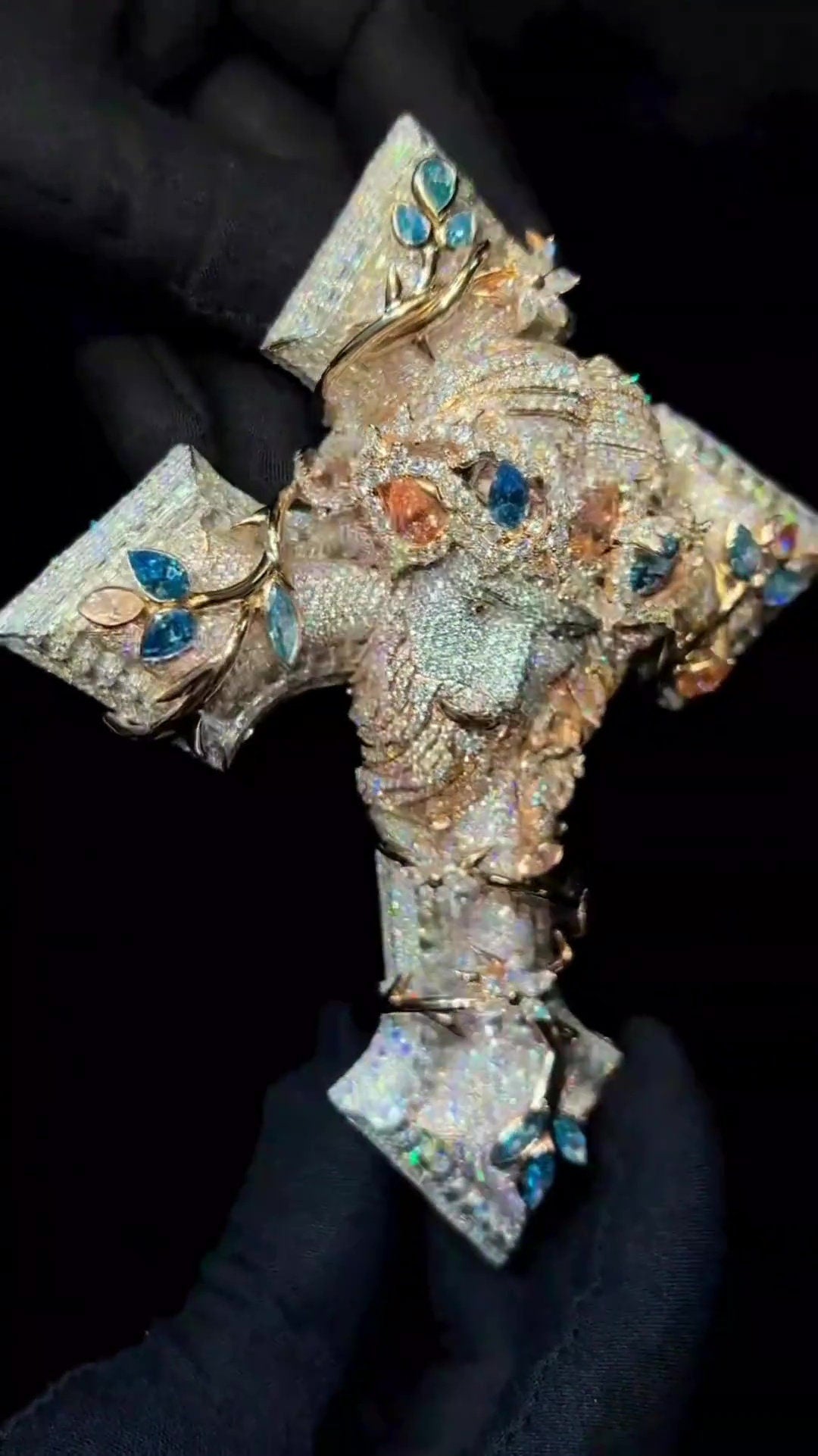 Jesus Cross Iced Out Hip Hop Pendant | Hidden Knife | Chunky Moissanite pendant | Swarovski Crystal | 925 Silver | Custom Moissanite Jewelry