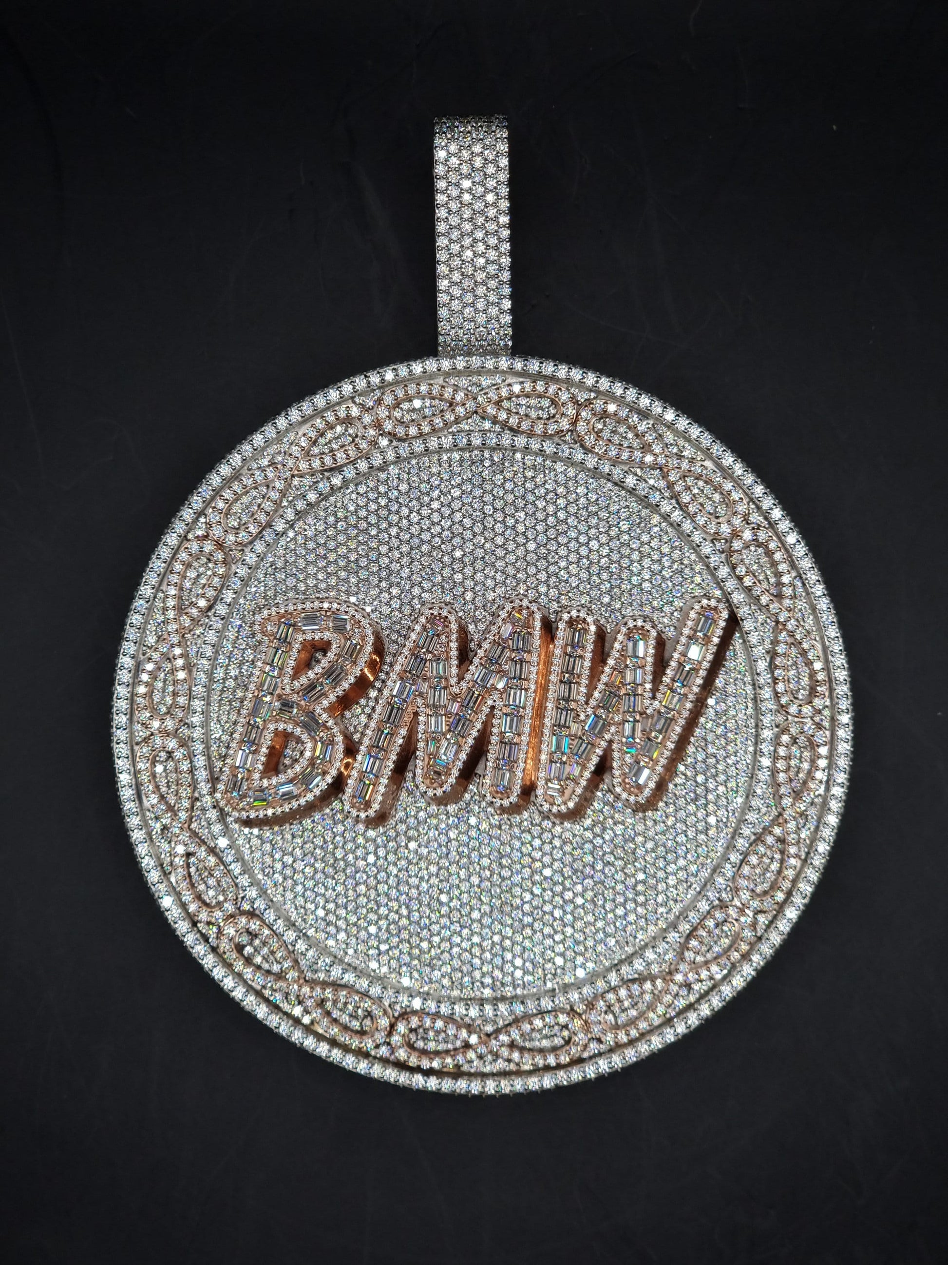 3.5in Round Iced Out Hip Hop Pendant | Chunky Moissanite pendant | 925 Silver / 10K Solid Gold | Custom Handmade Moissanite Jewelry