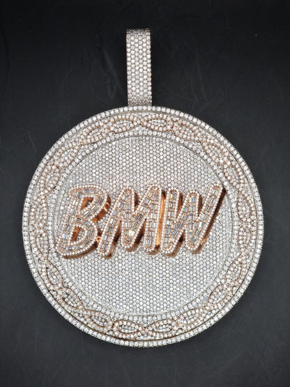 3.5in Round Iced Out Hip Hop Pendant | Chunky Moissanite pendant | 925 Silver / 10K Solid Gold | Custom Handmade Moissanite Jewelry
