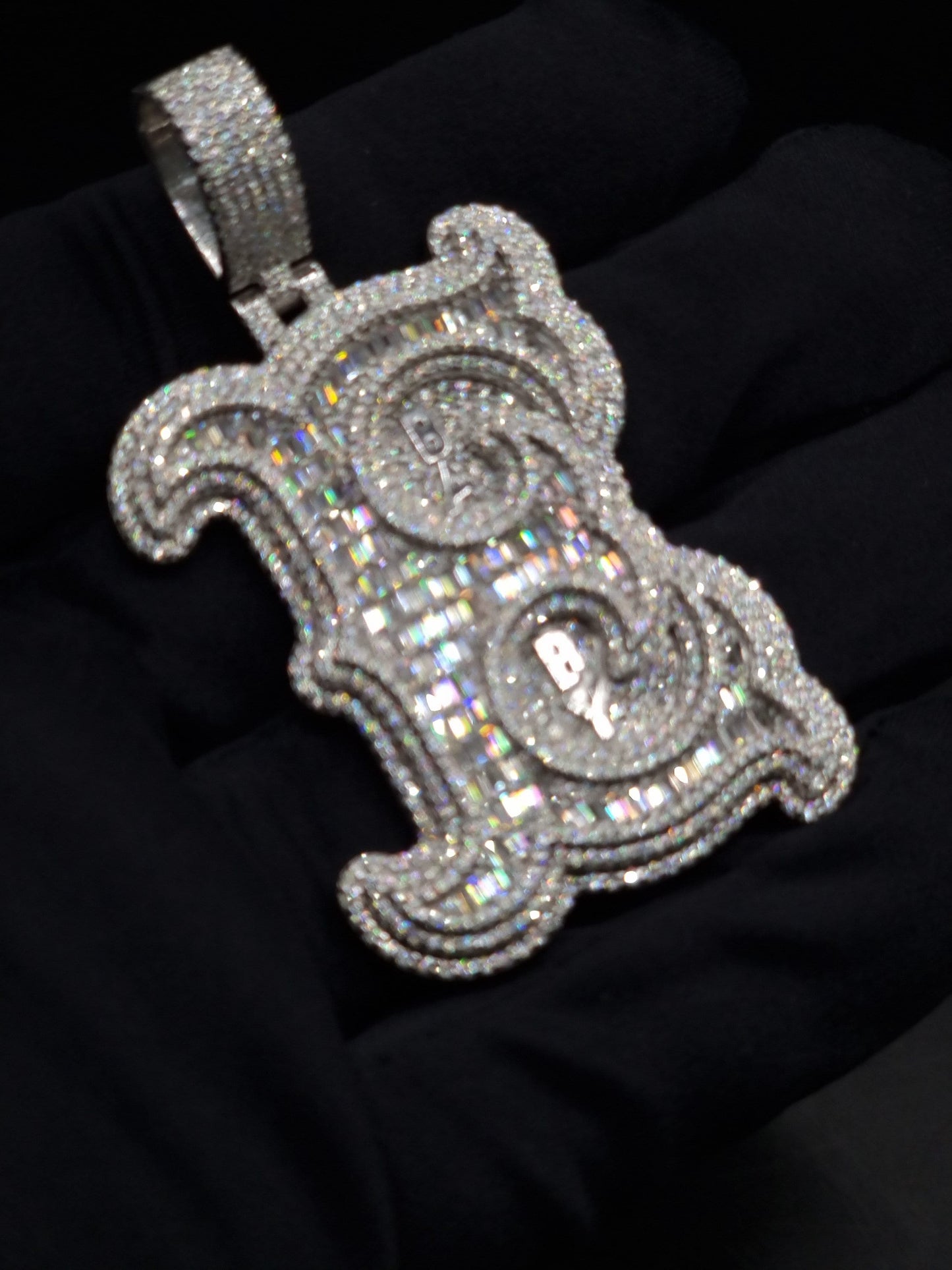 Emerald cut VVS1 Moissanite Layered Letter Pendant, Iced out Chunky Pendant, Custom Alphabet/Letter, 925 Sterling Silver/10k, HipHop Pendant