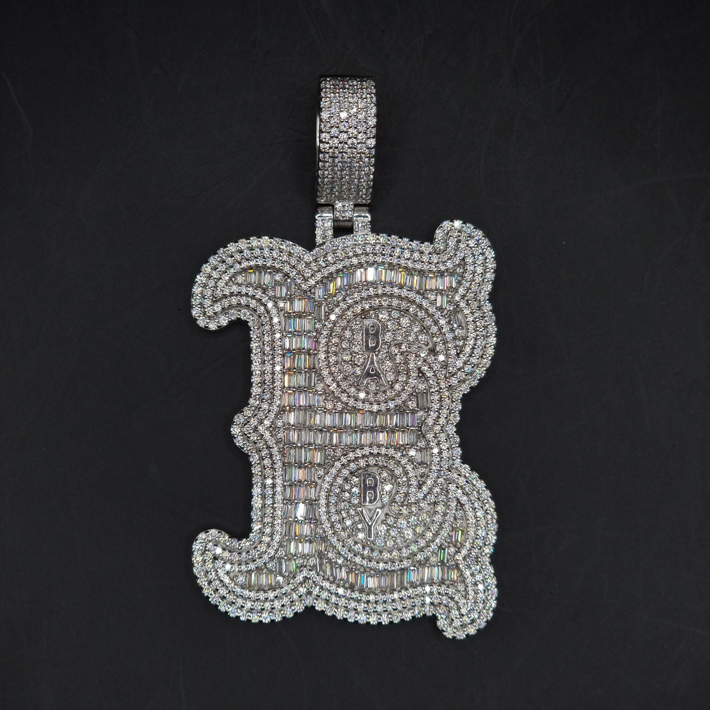Emerald cut VVS1 Moissanite Layered Letter Pendant, Iced out Chunky Pendant, Custom Alphabet/Letter, 925 Sterling Silver/10k, HipHop Pendant
