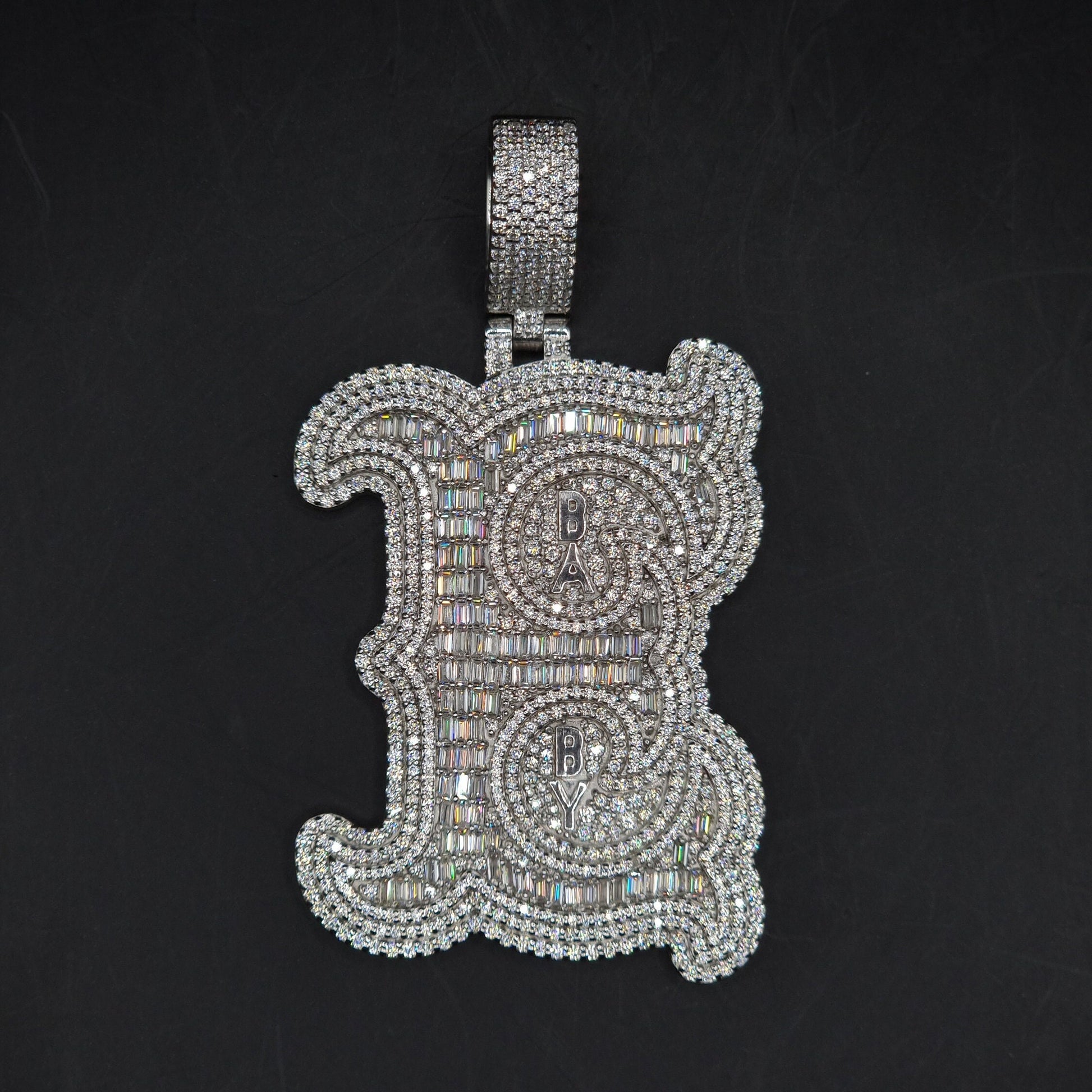 Emerald cut VVS1 Moissanite Layered Letter Pendant, Iced out Chunky Pendant, Custom Alphabet/Letter, 925 Sterling Silver/10k, HipHop Pendant