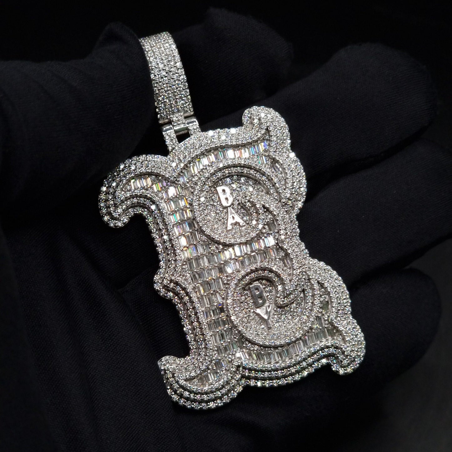Emerald cut VVS1 Moissanite Layered Letter Pendant, Iced out Chunky Pendant, Custom Alphabet/Letter, 925 Sterling Silver/10k, HipHop Pendant