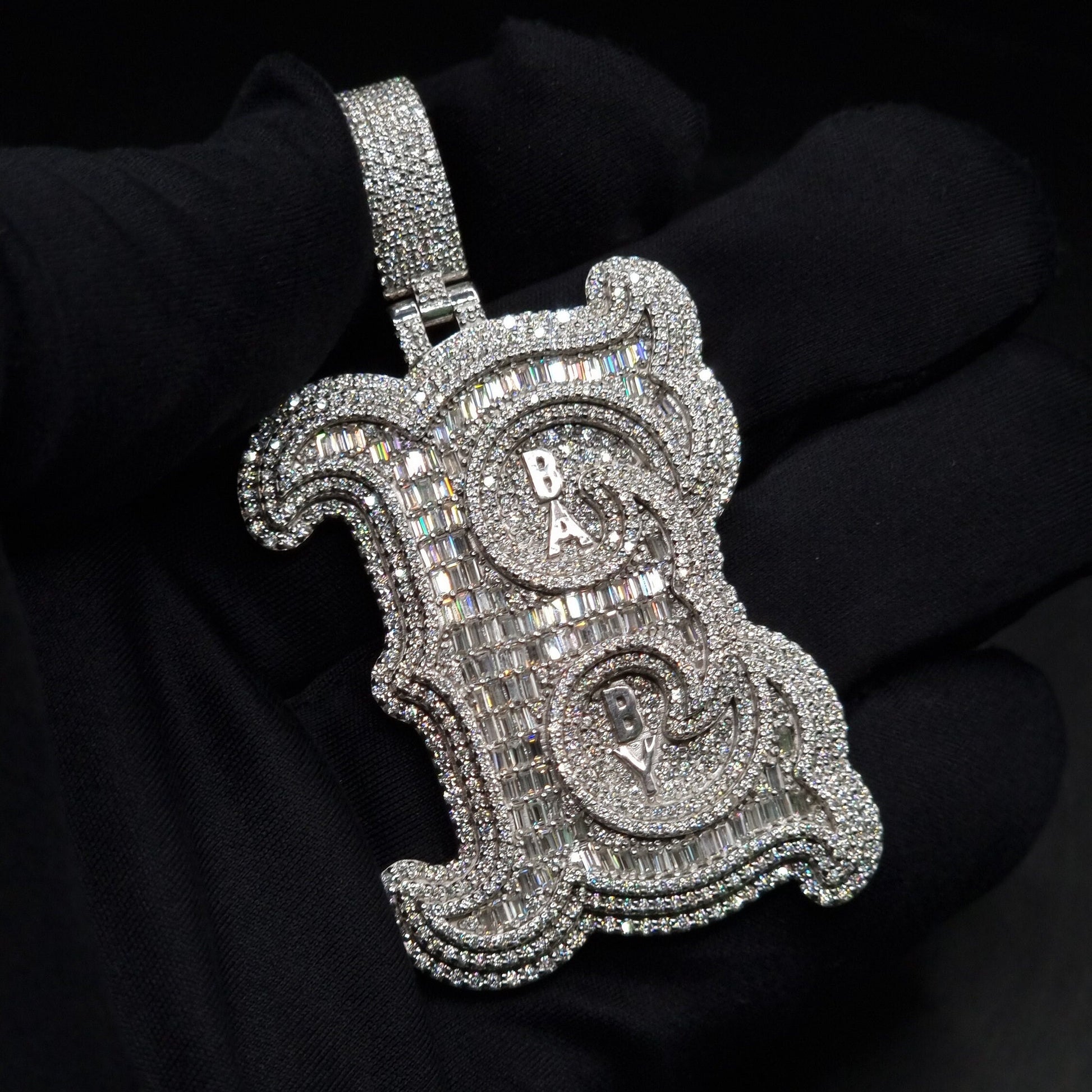 Emerald cut VVS1 Moissanite Layered Letter Pendant, Iced out Chunky Pendant, Custom Alphabet/Letter, 925 Sterling Silver/10k, HipHop Pendant