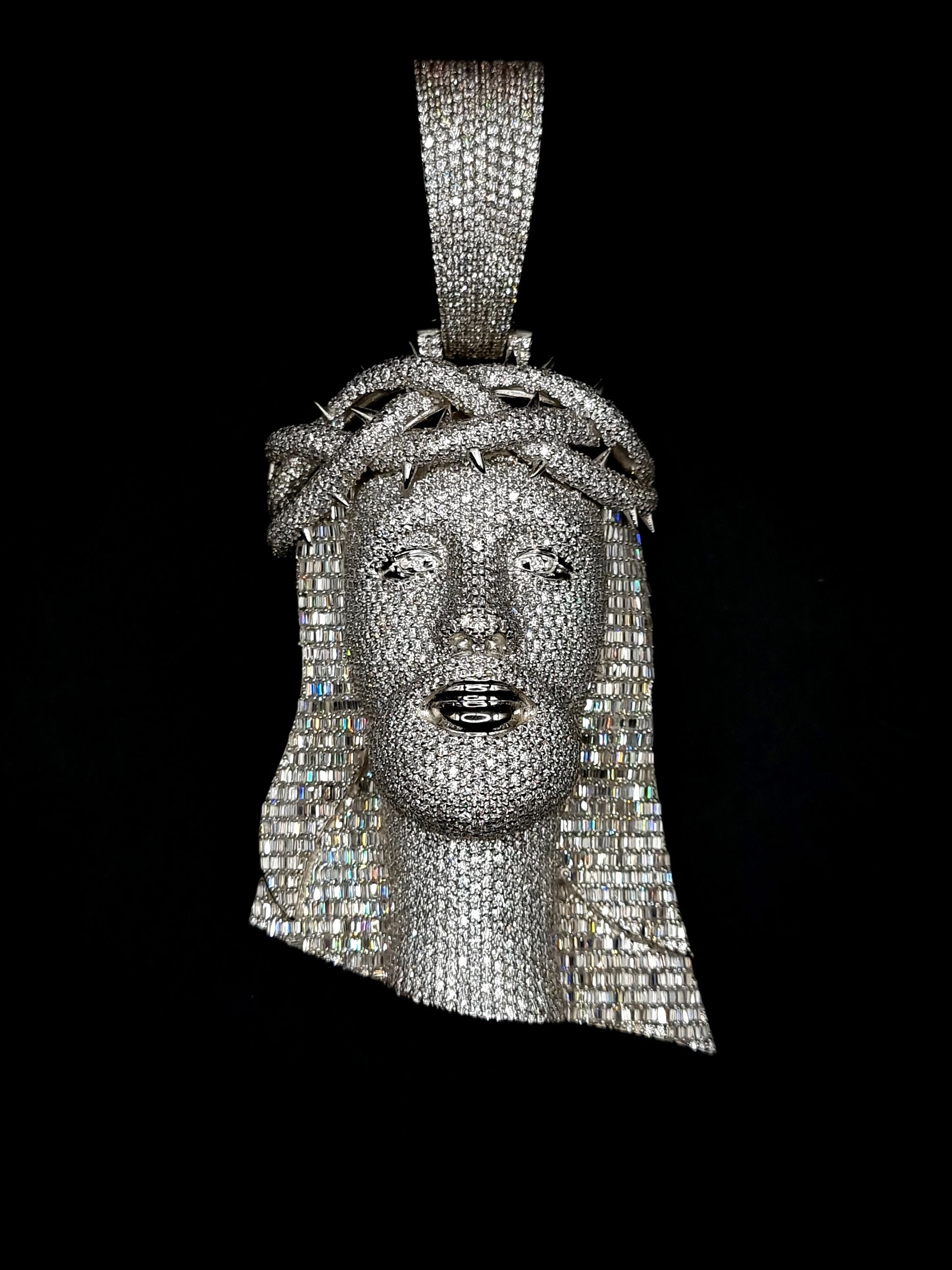 Jesus Face Iced Out Hip Hop Pendant | 3.5 inch Height Excluding Bail | Chunky Moissanite pendant | 925 Silver | Custom Moissanite Jewelry