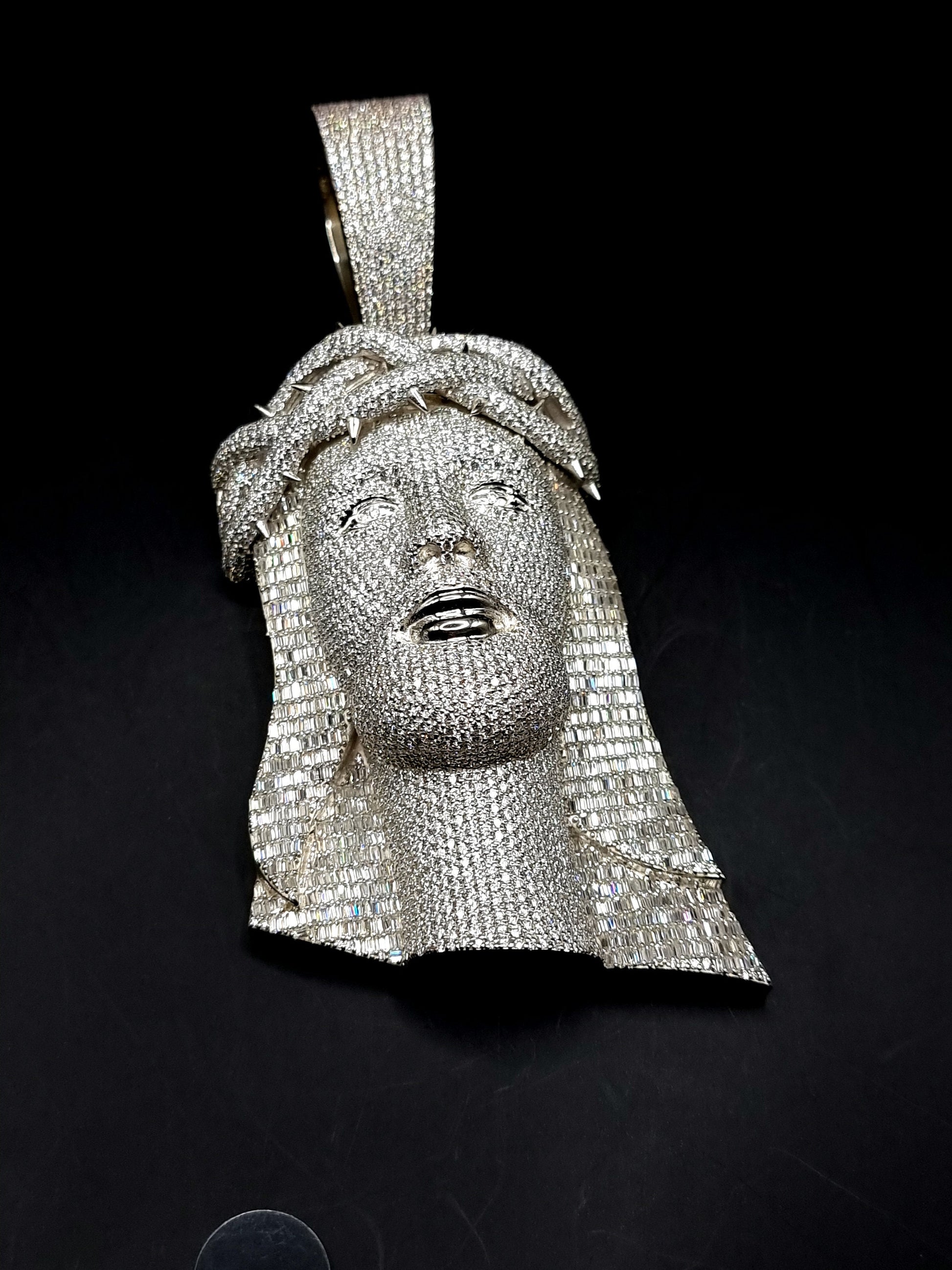 Jesus Face Iced Out Hip Hop Pendant | 3.5 inch Height Excluding Bail | Chunky Moissanite pendant | 925 Silver | Custom Moissanite Jewelry