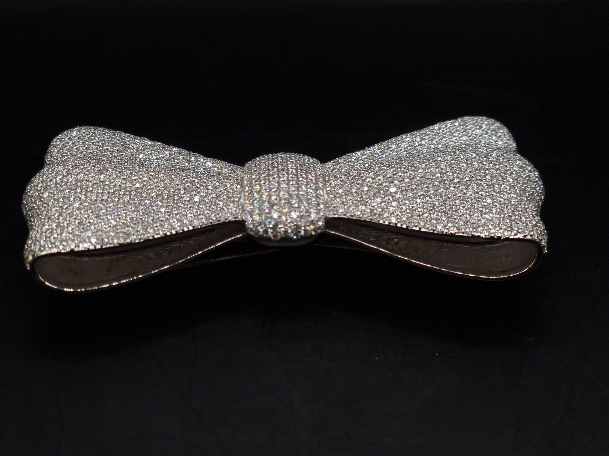 Iced Out Bowtie Brooch, VVS1 Moissanite Diamonds, Pass Diamond Test, Real Solid 925 Silver, Can be plated with Yellow / Rose Gold