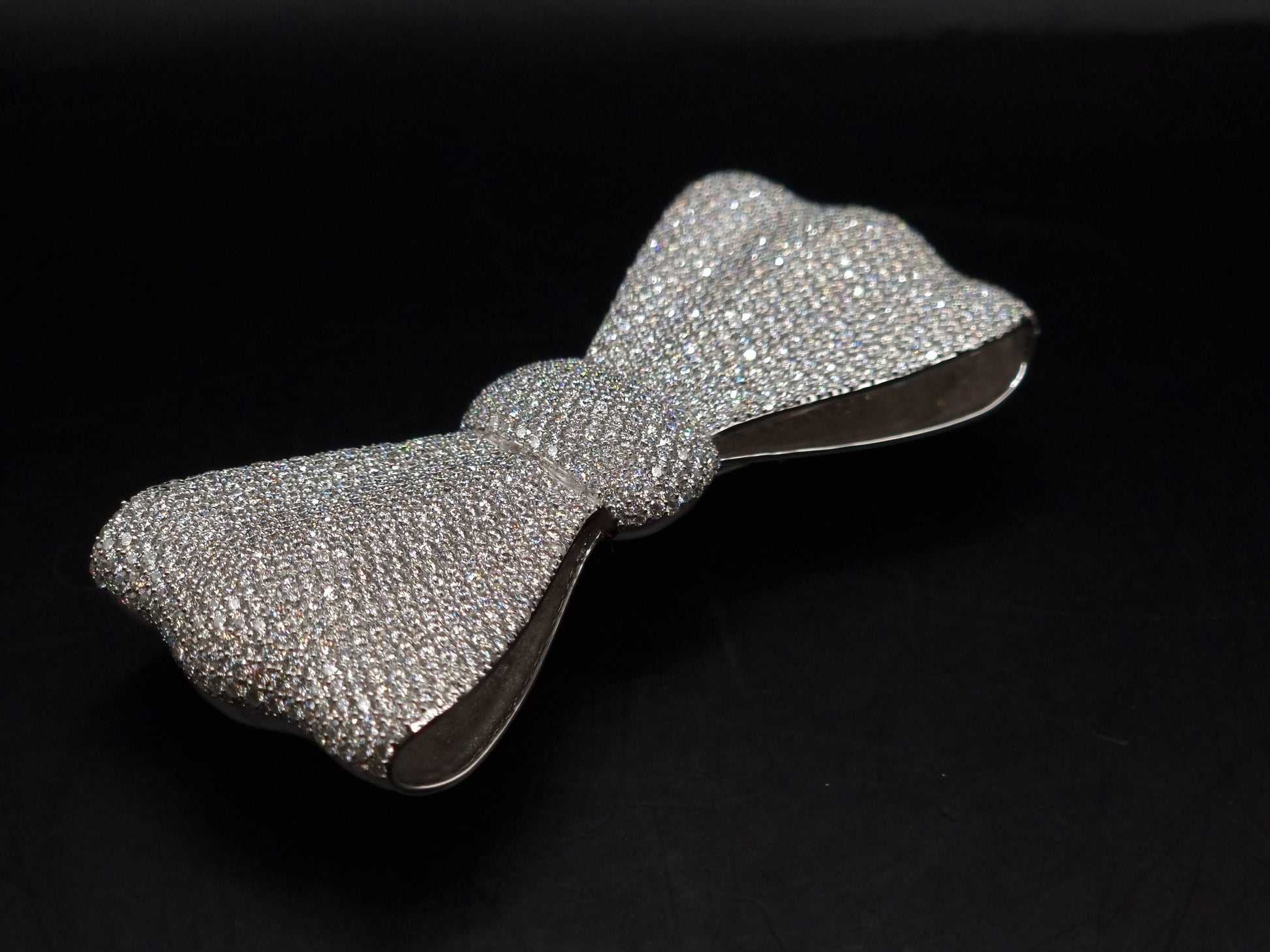 Iced Out Bowtie Brooch, VVS1 Moissanite Diamonds, Pass Diamond Test, Real Solid 925 Silver, Can be plated with Yellow / Rose Gold