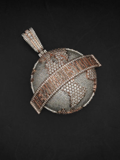 The World is Yours Iced Out Hip Hop Pendant | Chunky Moissanite pendant | 925 Silver / 10K Gold | Custom Handmade Moissanite Jewelry