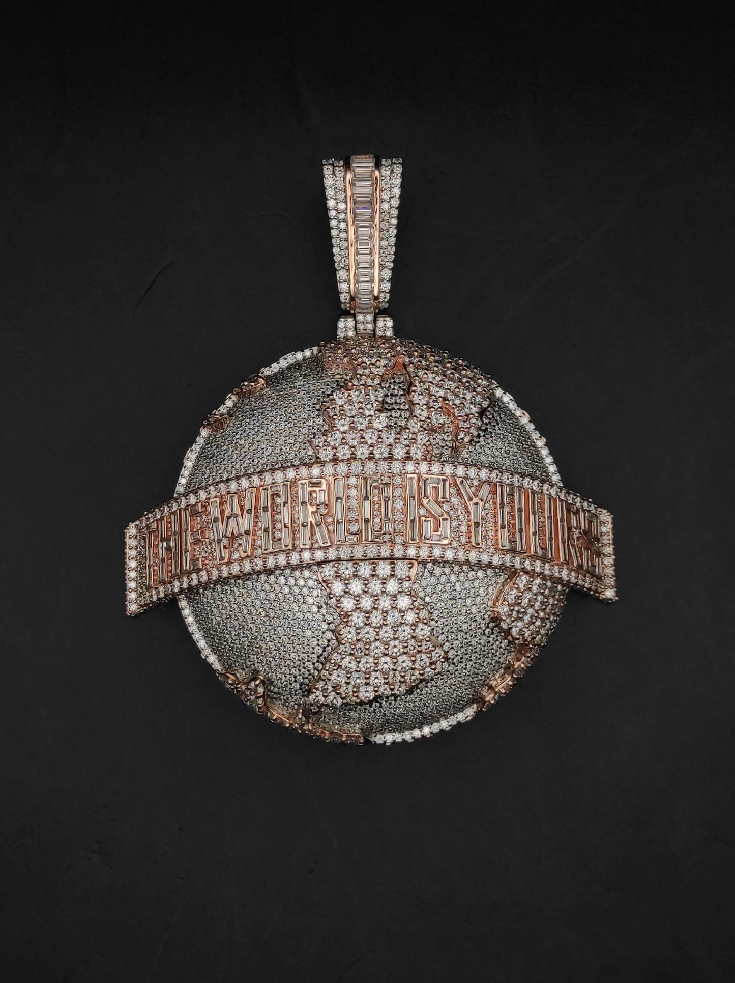 The World is Yours Iced Out Hip Hop Pendant | Chunky Moissanite pendant | 925 Silver / 10K Gold | Custom Handmade Moissanite Jewelry