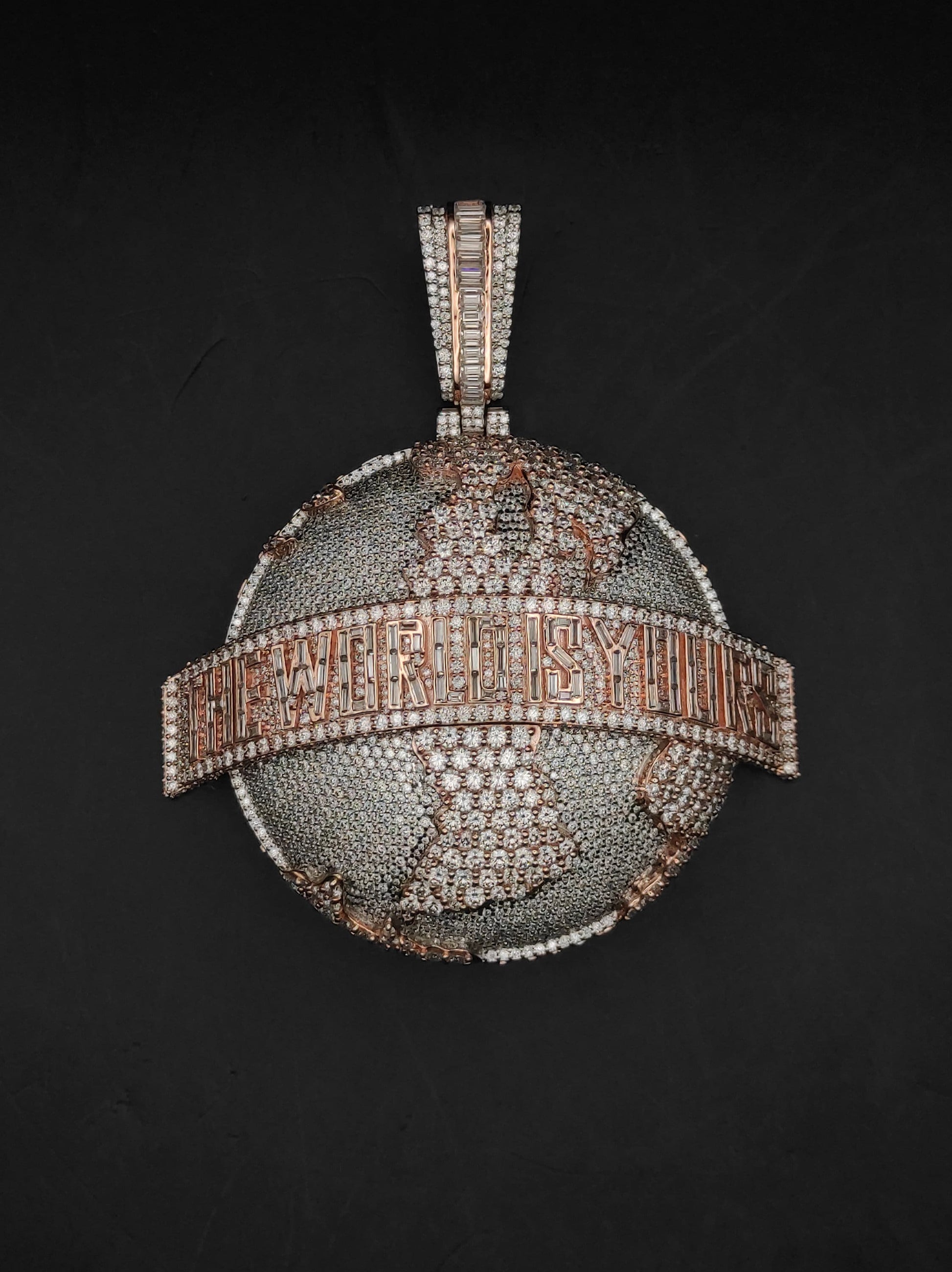 The World is Yours Iced Out Hip Hop Pendant | Chunky Moissanite pendant | 925 Silver / 10K Gold | Custom Handmade Moissanite Jewelry