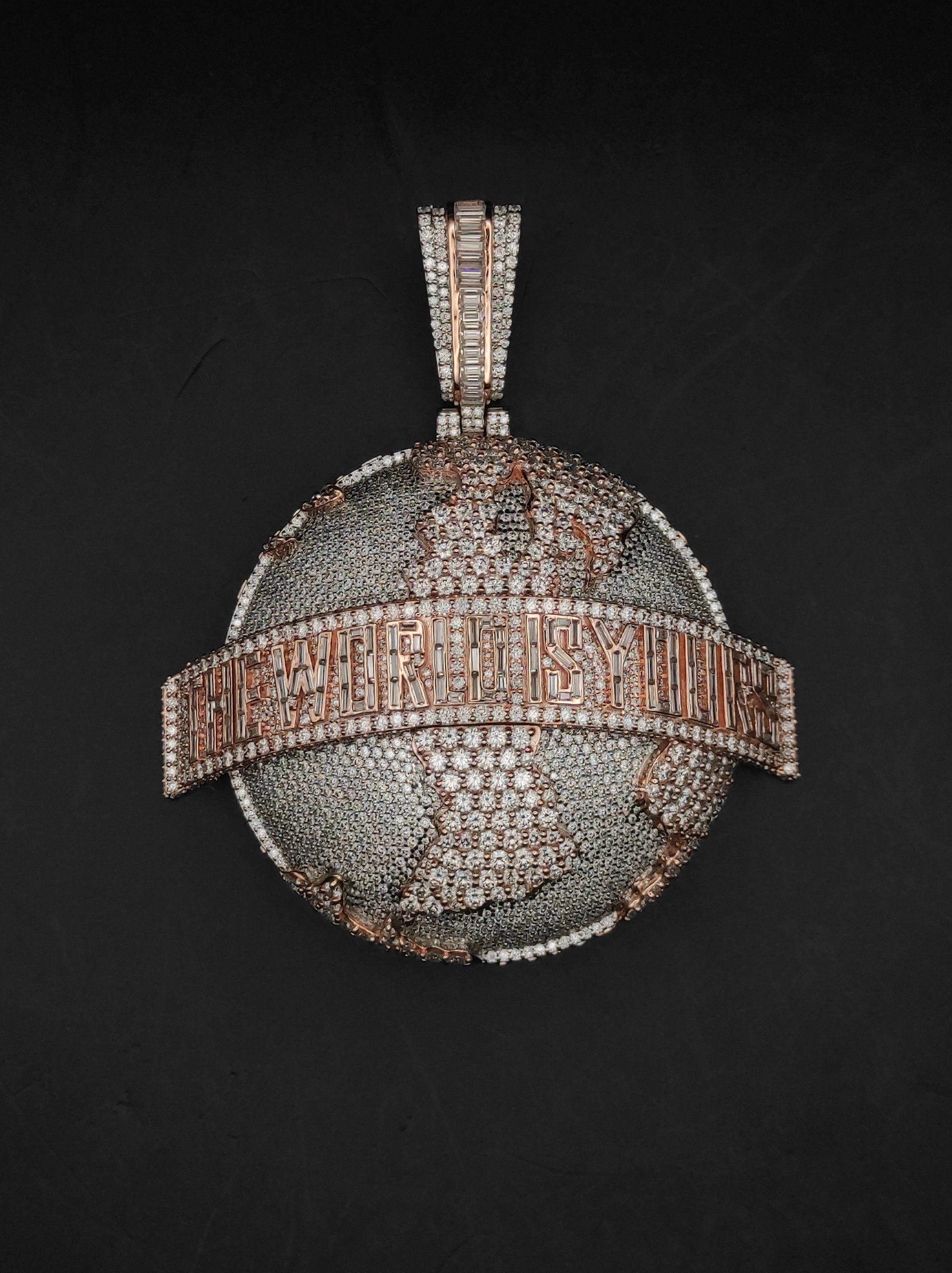The World is Yours Iced Out Hip Hop Pendant | Chunky Moissanite pendant | 925 Silver / 10K Gold | Custom Handmade Moissanite Jewelry