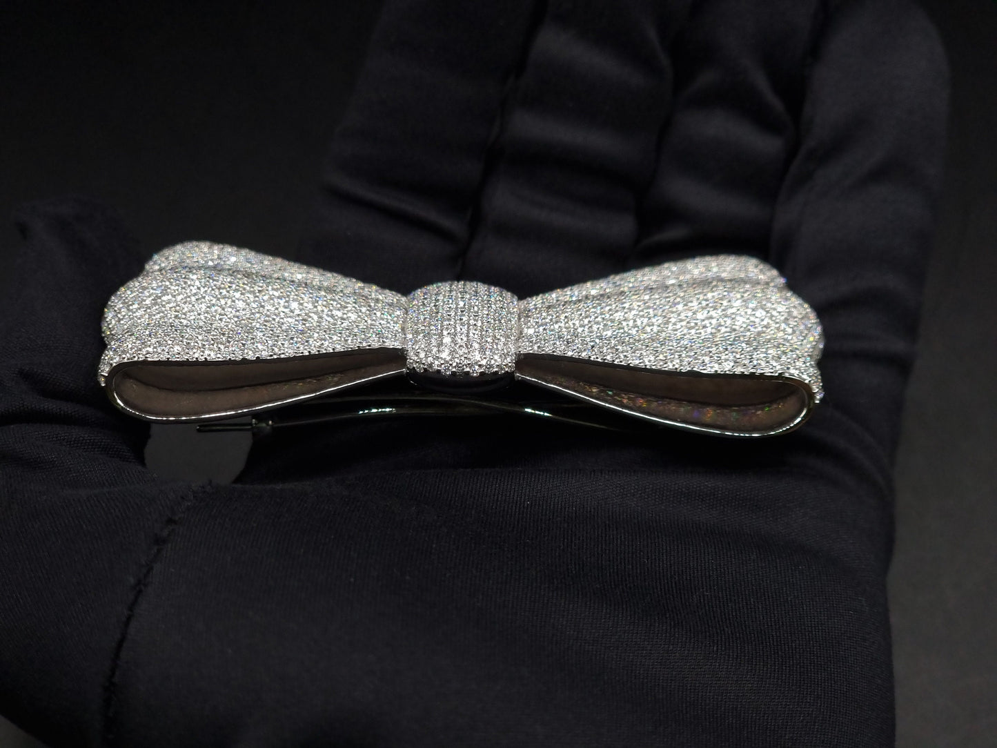 Iced Out Bowtie Brooch, VVS1 Moissanite Diamonds, Pass Diamond Test, Real Solid 925 Silver, Can be plated with Yellow / Rose Gold