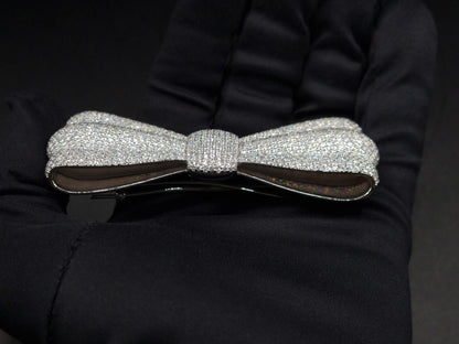 Iced Out Bowtie Brooch, VVS1 Moissanite Diamonds, Pass Diamond Test, Real Solid 925 Silver, Can be plated with Yellow / Rose Gold