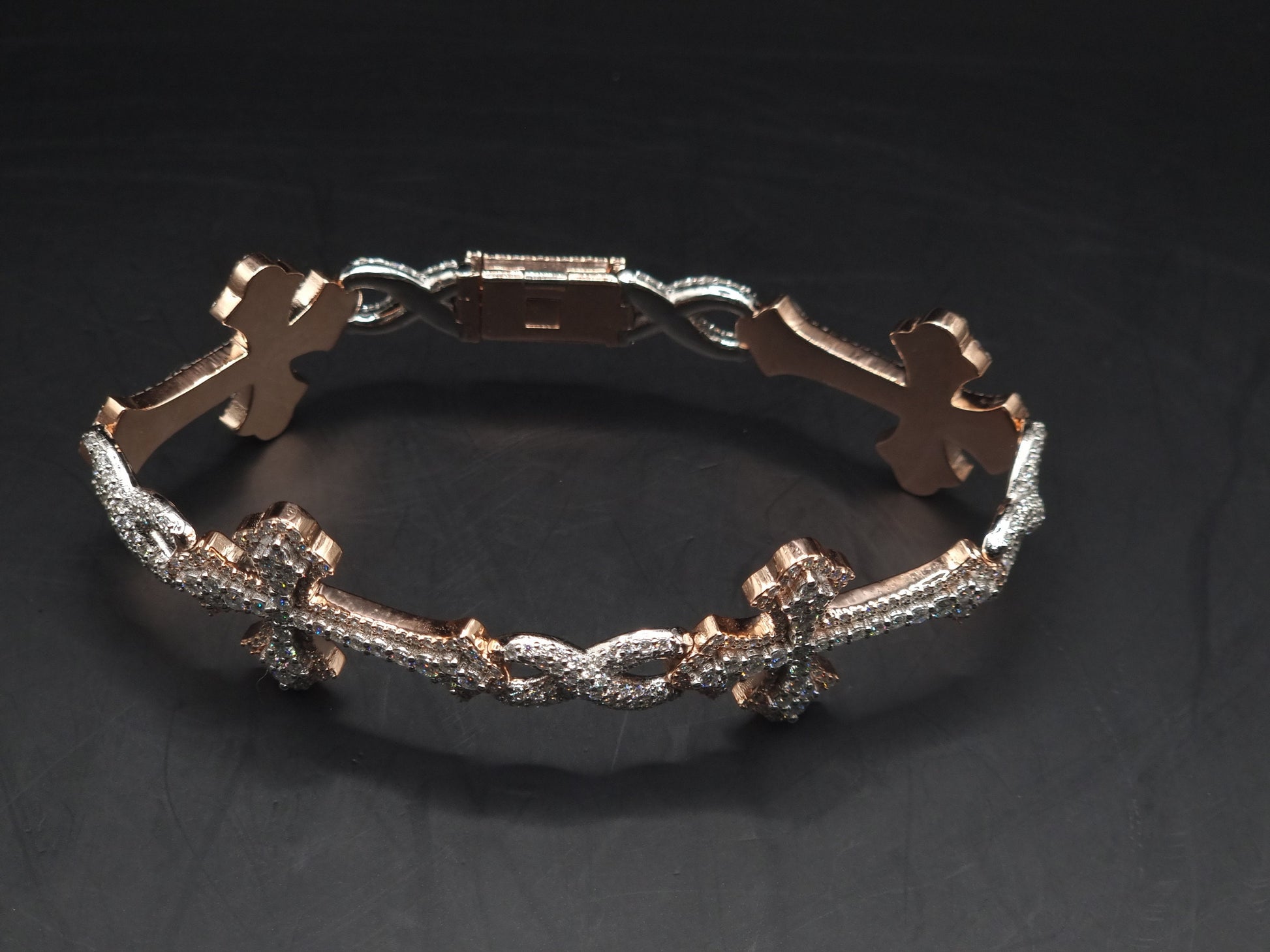 VVS1 Diamond Cross Link Bracelet, VVS1 Quality Moissanite Diamond, Pass Diamond Tester, Heavy Quality 925 Sterling Silver, 7-9"