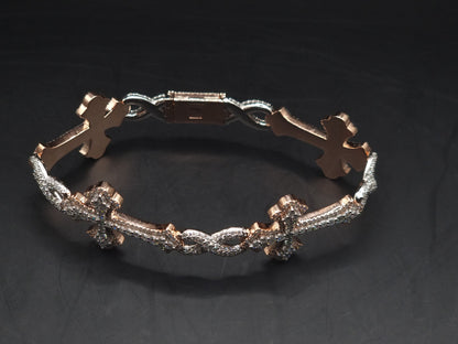 VVS1 Diamond Cross Link Bracelet, VVS1 Quality Moissanite Diamond, Pass Diamond Tester, Heavy Quality 925 Sterling Silver, 7-9"