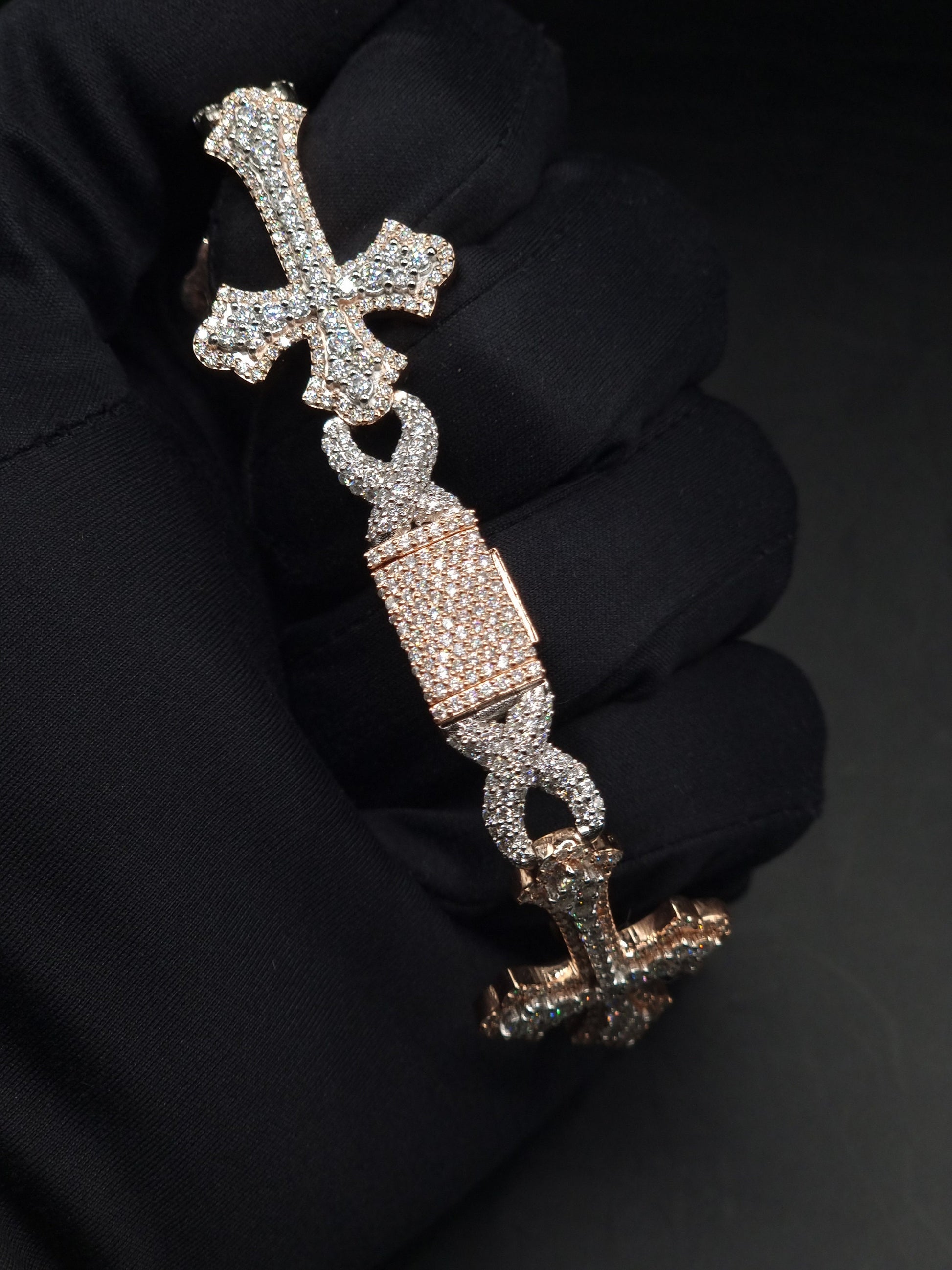 VVS1 Diamond Cross Link Bracelet, VVS1 Quality Moissanite Diamond, Pass Diamond Tester, Heavy Quality 925 Sterling Silver, 7-9"