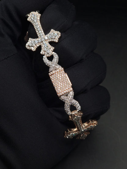 VVS1 Diamond Cross Link Bracelet, VVS1 Quality Moissanite Diamond, Pass Diamond Tester, Heavy Quality 925 Sterling Silver, 7-9"