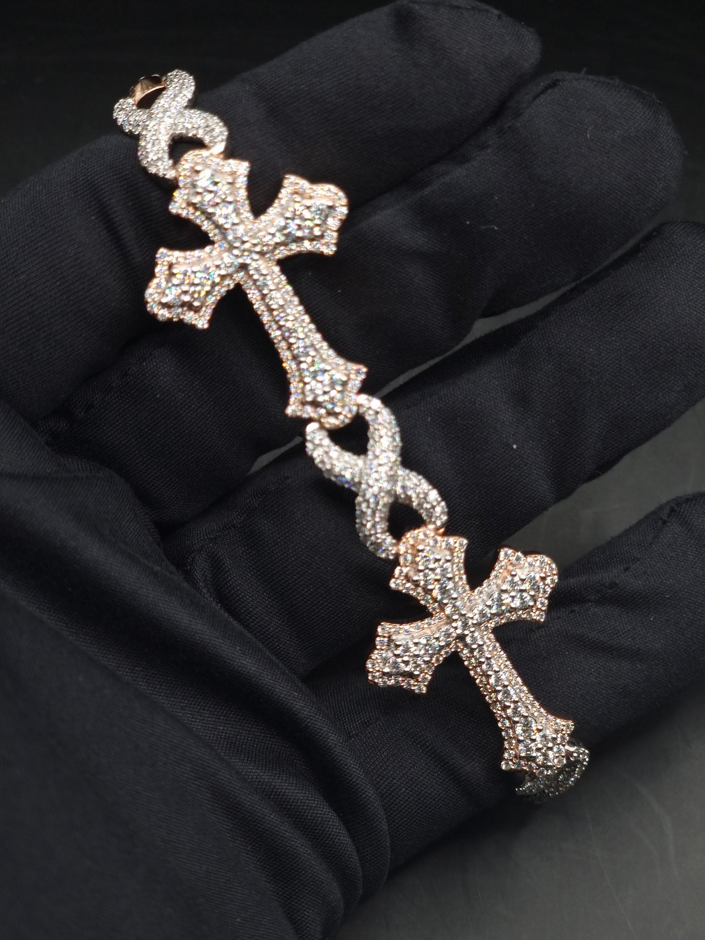 VVS1 Diamond Cross Link Bracelet, VVS1 Quality Moissanite Diamond, Pass Diamond Tester, Heavy Quality 925 Sterling Silver, 7-9"