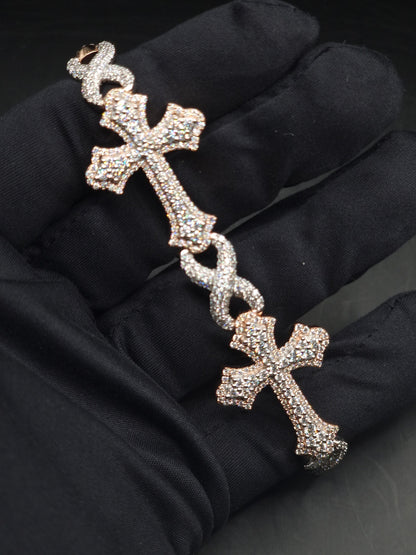 VVS1 Diamond Cross Link Bracelet, VVS1 Quality Moissanite Diamond, Pass Diamond Tester, Heavy Quality 925 Sterling Silver, 7-9"