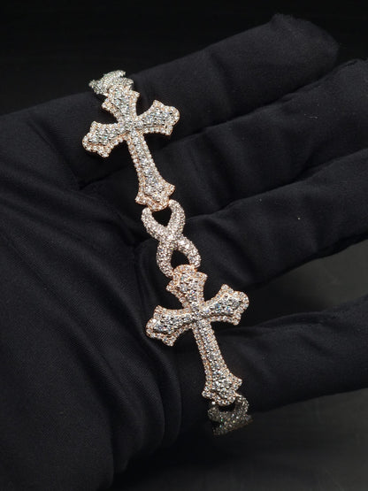 VVS1 Diamond Cross Link Bracelet, VVS1 Quality Moissanite Diamond, Pass Diamond Tester, Heavy Quality 925 Sterling Silver, 7-9"