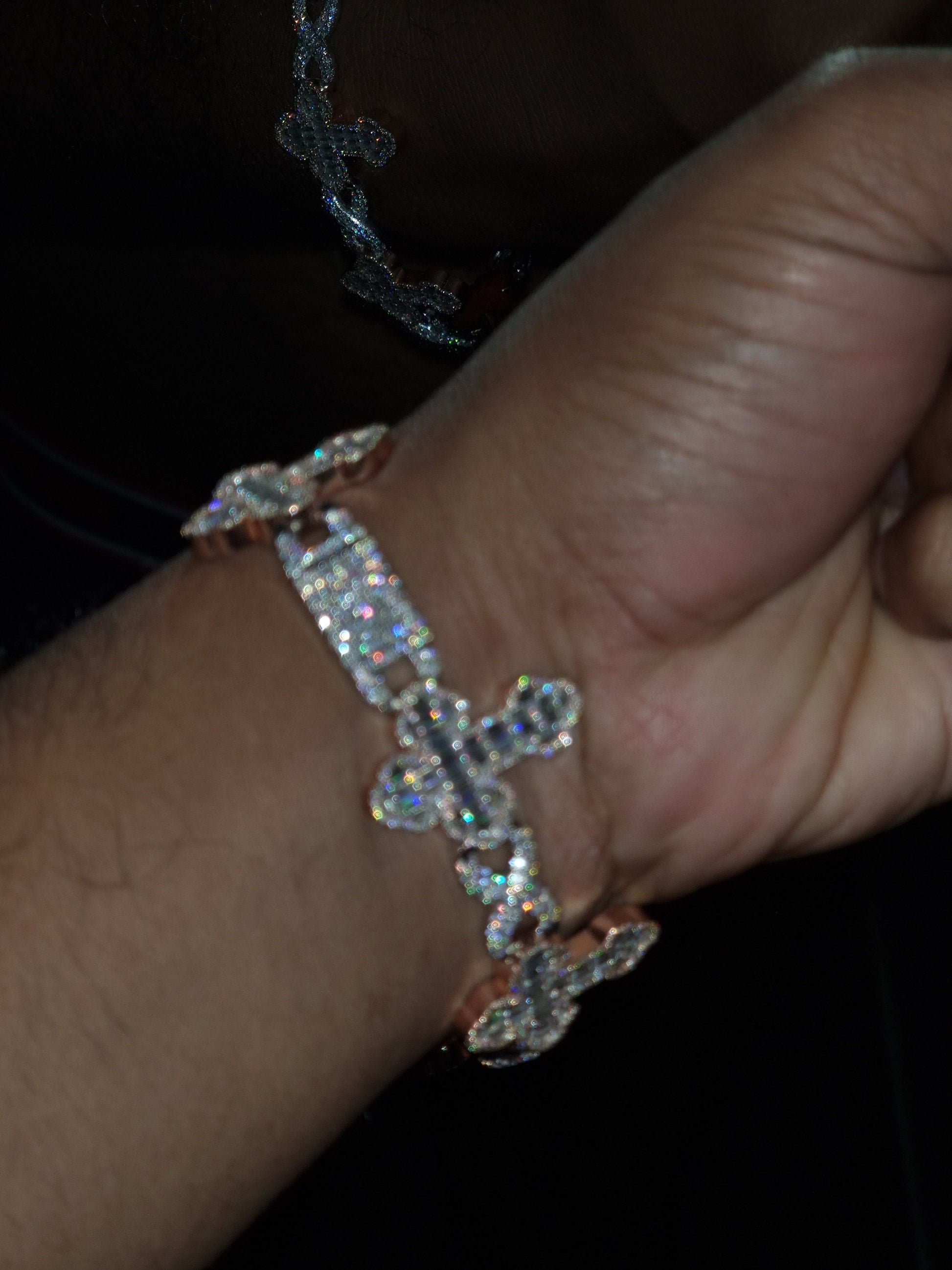 VVS1 Diamond Cross Link Bracelet, VVS1 Quality Baguette Moissanite Diamond, Pass Diamond Tester, Heavy Quality 925 Sterling Silver/Solid 10k