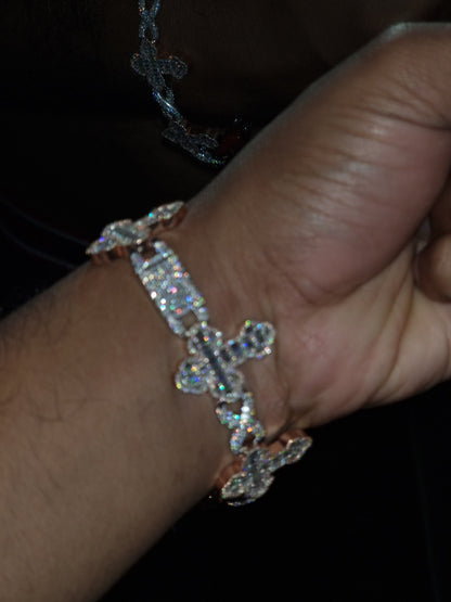 VVS1 Diamond Cross Link Bracelet, VVS1 Quality Baguette Moissanite Diamond, Pass Diamond Tester, Heavy Quality 925 Sterling Silver/Solid 10k